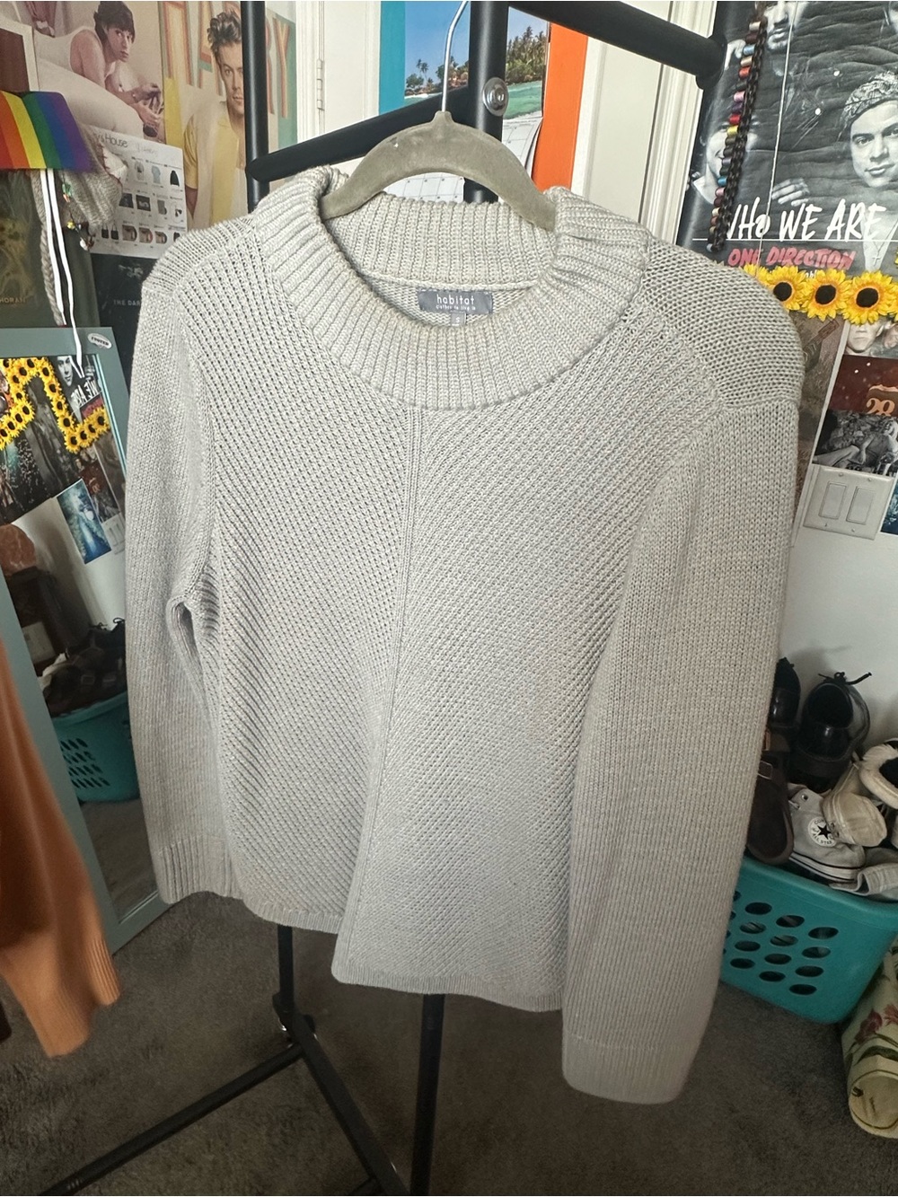 Habitat Light Gray Crewneck Sweater with Textured Knit